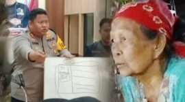 Foto: Kapolres Pamekasan saat jumpa pers menerangkan secara detail status tanah (kiri) , Nenek Bahriyah, (71) korban dugaan kriminalisasi (kanan)