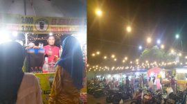 Foto: Heri Santoso, ketua Paguyuban UMKM Tajamara sekaligus owner Teh Danar Ken tampak sibuk melayani pelanggan (kiri), suasana Taman Tajamara Sumenep (kanan)