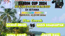Pemflet Turnamen Kasti Dandim Cup 2024 di Pantai Slopeng Sumenep.
