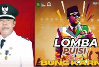 Foto: Kades Paberasan Rahman Saleh (kiri) , Pamflet Lomba Puisi dan Pidato Ala Bung Karno 