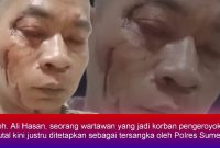 Foto: Moh. Ali. Hasan, wartwan Sumenep yang jadi korban penganiayaan brutal justru ditetapkan tersangka penganiayaan. 🤣.
