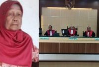 Foto: Nenek Bahriyah umur 71 tahun (kiri) Persidangan kasus sengketa tanah di PN Pamekasan (Kanan)