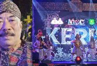 Foto: Ketua AKD Sumenep Miskun Legiyono saat berada di lokasi MEC depan Pendopo Agung Keraton Sumenep (kiri), Pertunjukan tari topeng (kanan)