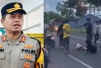 Foto: Kapolres Sumenep AKBP Henri Noveri Santoso, S.H., S.I.K., M.M, (kiri ), gerombolan geng motor saat menghajar pengendara (kanan)