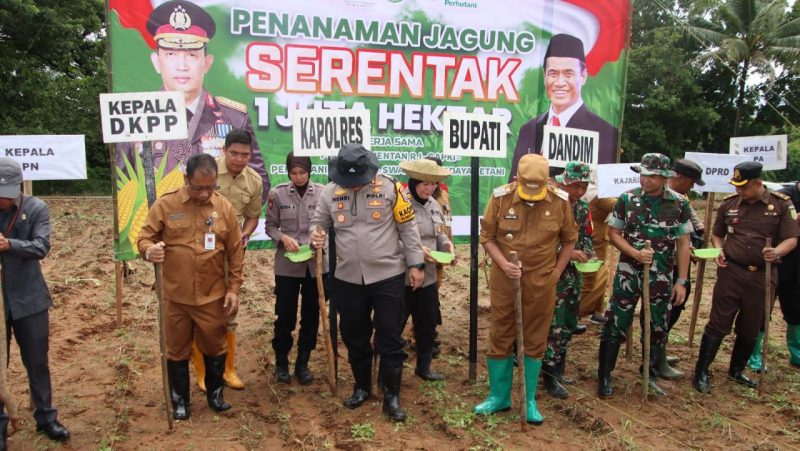 Foto: Forkopimda Sumenep tanam jagung serentak di atas lahan 3 Hektar.