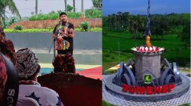 Foto: Bupati Sumenep Achmad Fauzi Wongsojudo (kiri), Monumen Keris Arya Wiraraja (kanan)