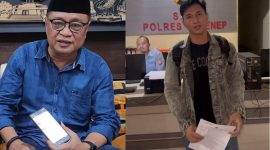 Ket Foto : Pendiri OK Oce Syam Sumenep, Yusuf Ismail atau Ucup yang diduga menggadaikan kendaran bantuan hibah roda 3 (kiri) , Ahmad Amin Rifa'e (kanan )