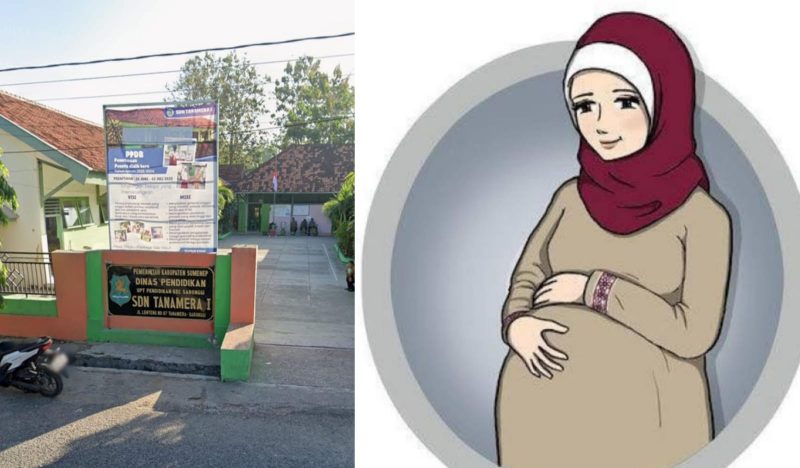 Foto  : SDN Tanah Merah I ( kiri) , ilustrasi guru hamil (kanan)