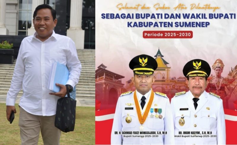 Foto : Ketua Relawan Gemoy Fauzan Adhima (kiri) , Pamflet Bupati dan Wakil Bupati Sumenep (kanan)