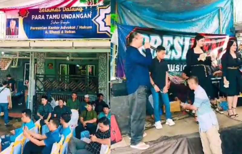 Foto : Undangan peresmian kantor Advokat A Effendi SH dan Rekan (kiri), A. Effendi, S.H saat memberikan sambutan (kanan )