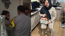 Foto : Nursanti sesaat setelah diamankan di ruang penyidik Polda Sulsel (kanan )