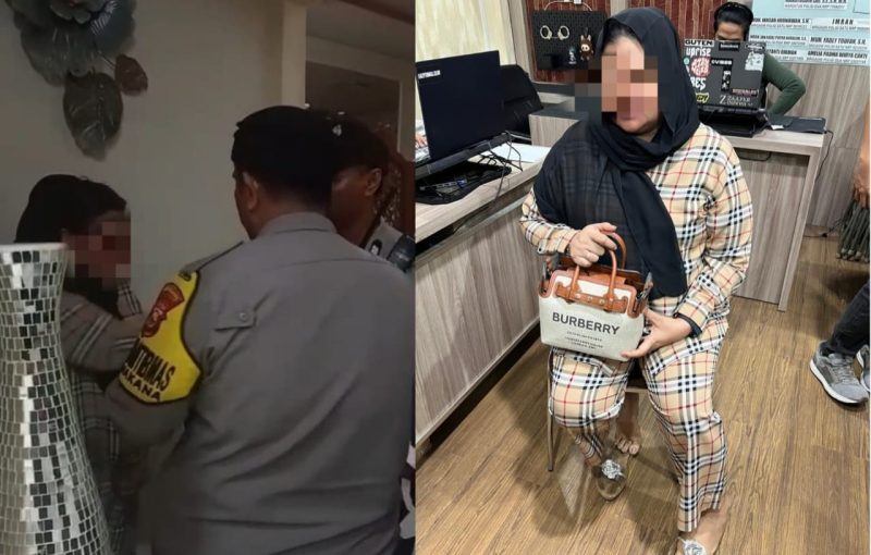 Foto : Nursanti sesaat setelah diamankan di ruang penyidik Polda Sulsel (kanan )