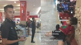 Foto : 2 Satpam Songong di Royal Plaza Surabaya (kiri ) , Anak kecil yang masih dalam tahap penyembuhan karena baru di khitan yang mengeluh kesakitan (kanan ) 