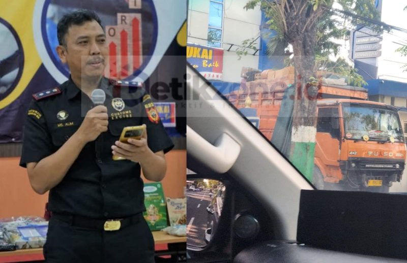 Foto : Kepala Bea Cukai Muhammad Syahirul Alim (kiri) , Truk Fuso yang diduga pengangkut BB hasil sitaan (kanan)