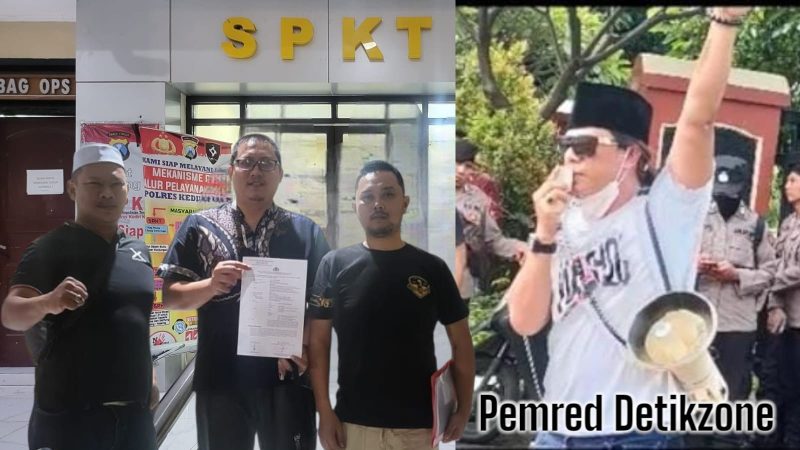 Foto : Jurnalis Detikzone.id inisial BM bersama rekan sejawat saat membuat Laporan Polisi di Polresta Kediri (kiri) Pemimpin Redaksi, Igusty Madani (kanan)
