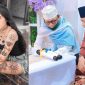 Ilustrasi Perempuan Bertato (kiri),  Kades Joni Junaidi bersama KH. Ad-dailamy (kanan ) . Benturan dua kutub kehidupan. Wibawa kiai yang menegakkan norma agama bersanding dengan sosok perempuan bertato yang memancarkan kebebasan tanpa batas. Potret ini menggambarkan tegangnya tarik-menarik antara nilai religius Sapeken dan derasnya budaya luar yang masuk.