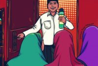 Di balik senyum yang menipu, tersimpan birahi bejat yang menghancurkan masa depan sembilan santriwati. Ilustrasi ini menggambarkan luka yang kini dibawa ke meja hijau PN Sumenep.