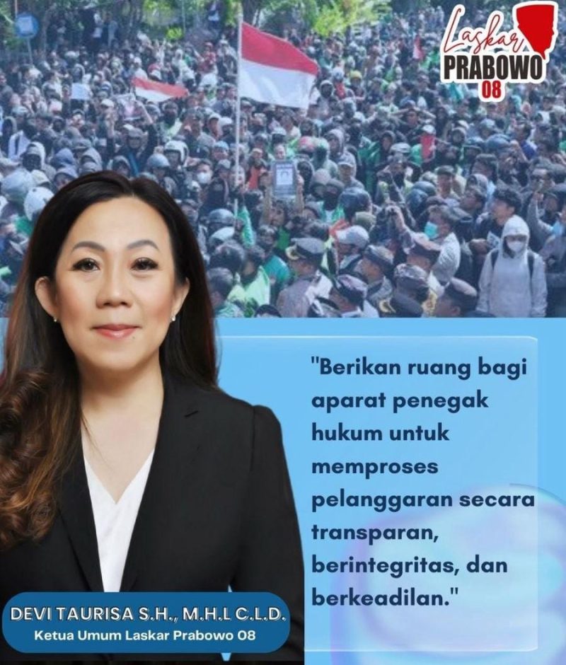 Ketua Laskar Prabowo 08, Devi Taurisa, menekankan pentingnya kedamaian dan persatuan, seraya menyerukan agar tragedi Affan Kurniawan menjadi pelajaran berharga bagi bangsa