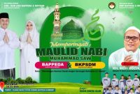 Pamflet Maulid Nabi Muhammad SAW 1447 H yang diselenggarakan Bappeda dan BKPSDM Sumenep dengan tema 
