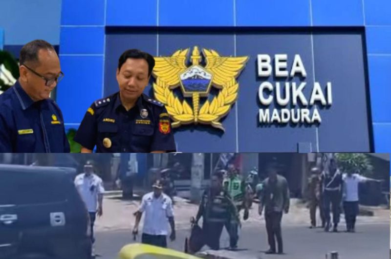 Pemandangan ironis: Rombongan Petugas BC Madura terlihat menenteng plastik kresek penuh kebanggaan usai melakukan  razia toko kelontong. Sementara, pabrik besar rokok ilegal tetap beroperasi merajalela tanpa tersentuh hukum.