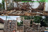 Atas: Kondisi Musala Al-Ikhlas di Manding sesaat setelah roboh. Bawah: Proses pembangunan kembali musala yang kini telah mencapai 20 persen.
