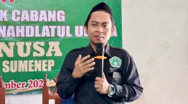 Moh. Saifa Ibadillah (Gus Ibad), Dewan Pengasuh Ponpes Mathali'ul Anwar Pangarangan, menyampaikan sambutan usai ditetapkan secara aklamasi sebagai Ketua PAC Pagar Nusa Kota Sumenep masa khidmat 2026-2030.