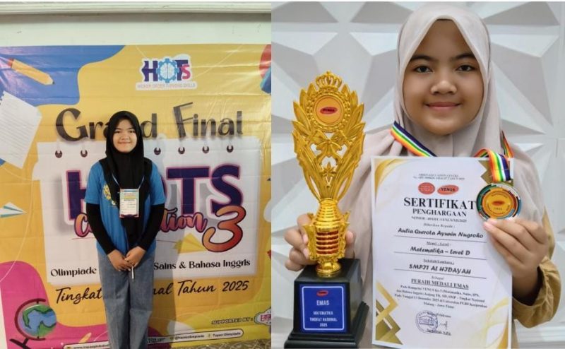 Keterangan Foto: Aulia Qurrota Ayunin Nugroho menunjukkan medali prestasi nasional yang diraihnya dalam ajang Venus ke-3 bidang Matematika, Sains, dan Bahasa Inggris, mengharumkan nama Sumenep di tingkat nasional.