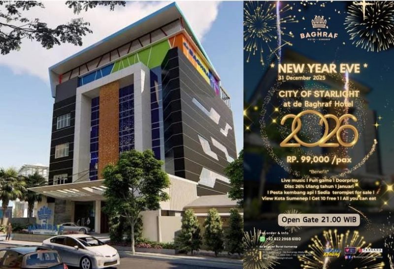 de Baghraf Hotel Sumenep menghadirkan paket malam tahun baru yang terbuka untuk umum dengan harga terjangkau.