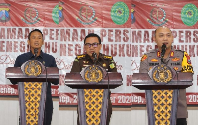 Persamaan Persepsi Aparat Penegak Hukum (APH) terkait KUHP dan KUHAP baru di Aula Sanika Satyawada Polres Sumenep, Selasa (23/12/2025), dihadiri seluruh unsur Criminal Justice System untuk memperkuat sinergi dan pemahaman hukum.