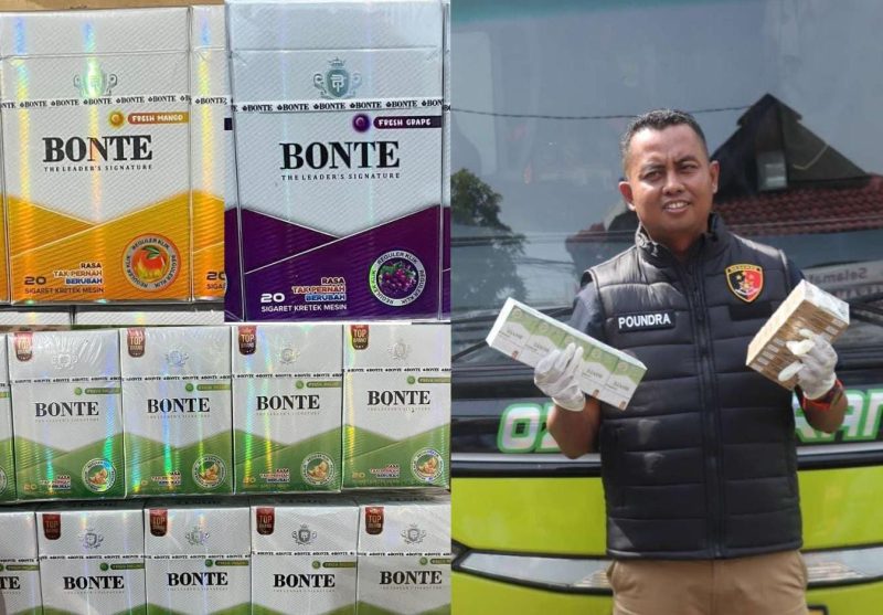 KOLASE FOTO. Varian rokok ilegal merek BONTE yang berhasil diamankan oleh Polres Sampang dalam operasi penindakan di Jalan Raya Camplong, Senin (22/12/2025) malam