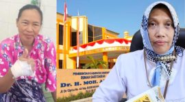 Keterangan Foto kiri : Pasien stroke Yan Surah (40), warga Ambunten Tengah, saat dipersiapkan pulang dari RSUD Sumenep setelah dinyatakan membaik dan mampu berjalan kembali berkat perawatan intensif dan pelayanan humanis.
