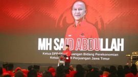 Said Abdullah saat resmi terpilih kembali menjadi Ketua DPD PDI Perjuangan Jawa Timur periode 2025-2030 dalam Konfercab PDI Perjuangan di Surabaya, Sabtu (20/12/2025).