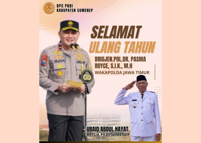 PKDI Sumenep hadir memberikan ucapan selamat ulang tahun kepada Brigjen Pol. Pasma Royce, Wakapolda Jatim, Kamis (18/12/2025), sekaligus menguatkan kolaborasi aparat kepolisian dengan pemerintah desa.
