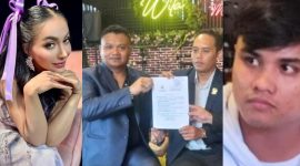 Dari kiri: Denada Tambunan, kuasa hukum H. Andika Meigista Cahya Hendra Kusuma, dan Ressa Rizky Rossano, anak kandung Denada