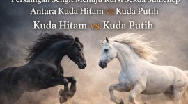 Keterangan Foto:
Ilustrasi simbolik persaingan seleksi Sekda Sumenep 2026 antara figur Kuda Hitam dan Kuda Putih. Dua kuda ini menggambarkan dinamika kompetisi birokrasi, di mana publik menantikan sosok pemimpin yang mampu mengorkestrasi pemerintahan dengan stabil, konsisten, dan efektif.