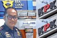 Kolase ini menampilkan Kantor Bea Cukai Madura, Kepala Bea Cukai Madura Novian Dermawan, rokok merek SUBUR JAYA HJS, serta simbol KPK yang disebut mulai turun tangan dalam dugaan pelanggaran pita cukai di Madura.