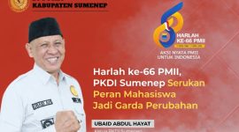 Ketua DPC PKDI Sumenep, Ubaid Abdul Hayat, menyampaikan ucapan selamat Harlah ke-66 PMII dengan mengusung semangat “Aksi Nyata PMII untuk Indonesia”.