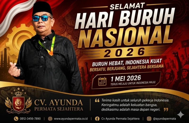 CV Ayunda Permata Sejahtera menyampaikan ucapan Selamat Hari Buruh Nasional 2026 sebagai bentuk apresiasi kepada seluruh pekerja.