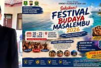Foto : Camat Masalembu yang disebut Jarang Ngantor (kiri) Pamflet Festival Budaya Masalembu 2026 yang tengah menjadi sorotan publik di tengah masih kuatnya keluhan warga kepulauan terkait pelayanan dasar dan prioritas pembangunan di wilayah Masalembu (Kanan)