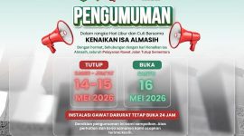 Pamflet pengumuman RSUD dr. Moh. Anwar Sumenep terkait penutupan sementara pelayanan rawat jalan selama libur dan cuti bersama Hari Kenaikan Isa Almasih 2026. Meski layanan rawat jalan tutup pada 14–15 Mei 2026, IGD tetap beroperasi 24 jam untuk pelayanan darurat.