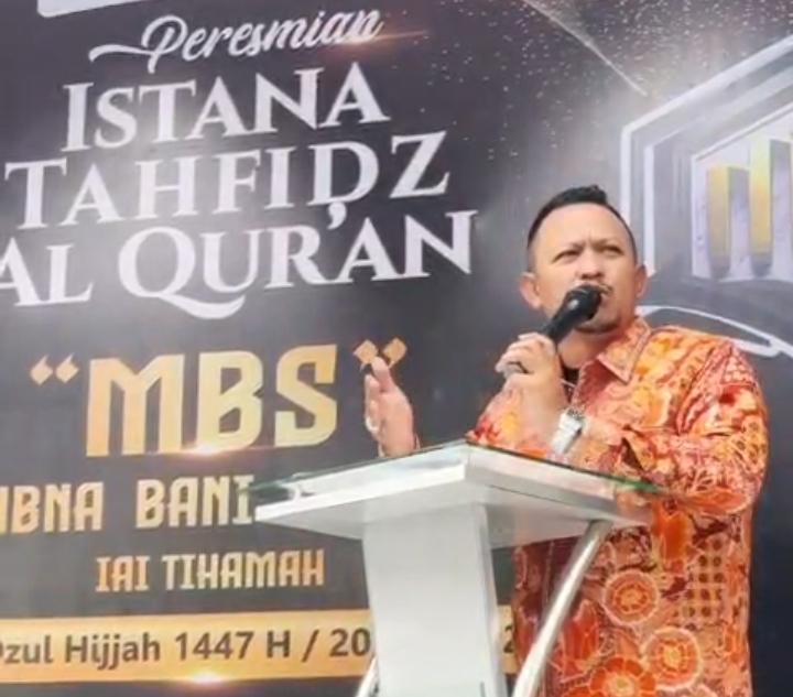 Founder Bani Insan Peduli (BIP), Ali Zainal Abidin, meresmikan Istana Tahfidz Alquran MBS (Mabna Bani Syabibi) di lingkungan IAI Tihamah, Cirebon, sebagai wujud komitmen membangun generasi penghafal Alquran