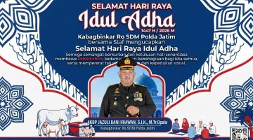 Ucapkan Selamat Hari Raya Idul Adha, Kabagbinkar Ro SDM Polda Jatim Tekankan Spirit Kurban dalam Pengabdian Bhayangkara