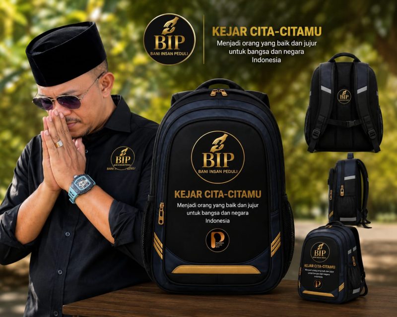 Founder BIP, Ali Zainal Abidin, mempersiapkan program pembagian ribuan tas sekolah untuk anak yatim dan dhuafa. Tas tersebut memuat pesan moral ‘Kejar cita-citamu, menjadi orang baik dan jujur untuk bangsa dan negara Indonesia’ sebagai bentuk dukungan pendidikan karakter generasi muda.