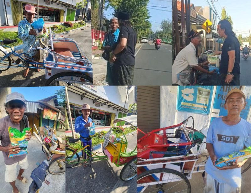 Abang becak di Sumenep tersenyum haru saat mendapatkan bantuan dari Program Berbagi Setiap Hari Detikzone.id, di tengah kondisi pendapatan yang tidak menentu setiap harinya.