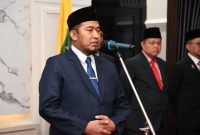 Bupati Sumenep, Achmad Fauzi Wongsojudo, saat memimpin pelantikan dan pengambilan sumpah jabatan PPT Pratama di Paseban Agung Sultan Abdurrahman.