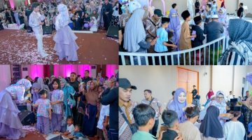 Suasana Tasyakuran Milad Afifah ke-7 di Aula Tuan Ghube Uniba Madura berlangsung khidmat dan penuh kebersamaan. Acara diisi tausiyah, penampilan Valen DA7 dan Mila, sholawat bersama, serta penyerahan santunan kepada 1.000 anak yatim dalam rangka menyambut bulan Muharam.