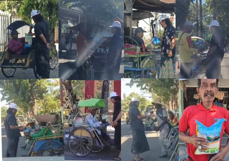 Pemimpin Redaksi Detikzone.id menyerahkan bantuan beras dan santunan uang tunai kepada seorang abang becak dalam rangka Hari ke-29 Program Berbagi Setiap Hari di Kota Sumenep, Senin (29/6/2026). Aksi kemanusiaan ini merupakan bentuk kepedulian kepada para pejuang nafkah yang kerap harus menunggu penumpang seharian demi menghidupi keluarganya.