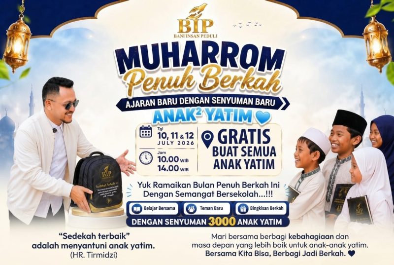 BIP Foundation terus melanjutkan misi kemanusiaan. Sebanyak 3.000 anak yatim di Kabupaten Sumenep akan menerima santunan dan perlengkapan sekolah gratis dalam rangkaian kegiatan Muharram 1448 Hijriah.