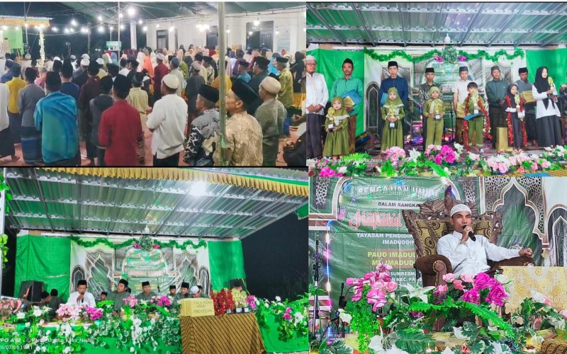 Ket Foto: Ribuan jamaah memadati Pengajian Akbar yang menjadi puncak Haflatul Imtihan LPI Imaduddin di Dusun Sumber Manis, Desa Panaongan, Kecamatan Pasongsongan, Kabupaten Sumenep. KH. Kholil Yasin, M.Pd.I., menyampaikan tausiyah tentang pentingnya membangun generasi berilmu yang berlandaskan adab dan akhlakul karimah.