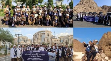 Ket Foto: Jamaah Azfa Tour saat mengikuti city tour di Madinah, mengunjungi percetakan Mushaf Al-Qur’an dan Jabal Magnet, sekaligus menikmati pengalaman menaiki unta sebelum melanjutkan perjalanan menuju Mekkah.
